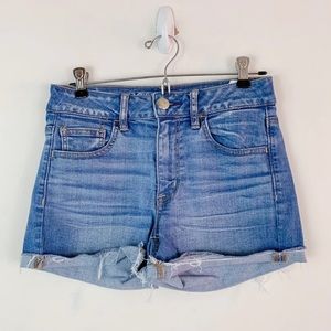 american eagle light wash high rise cuffed denim shortie jean shorts 4